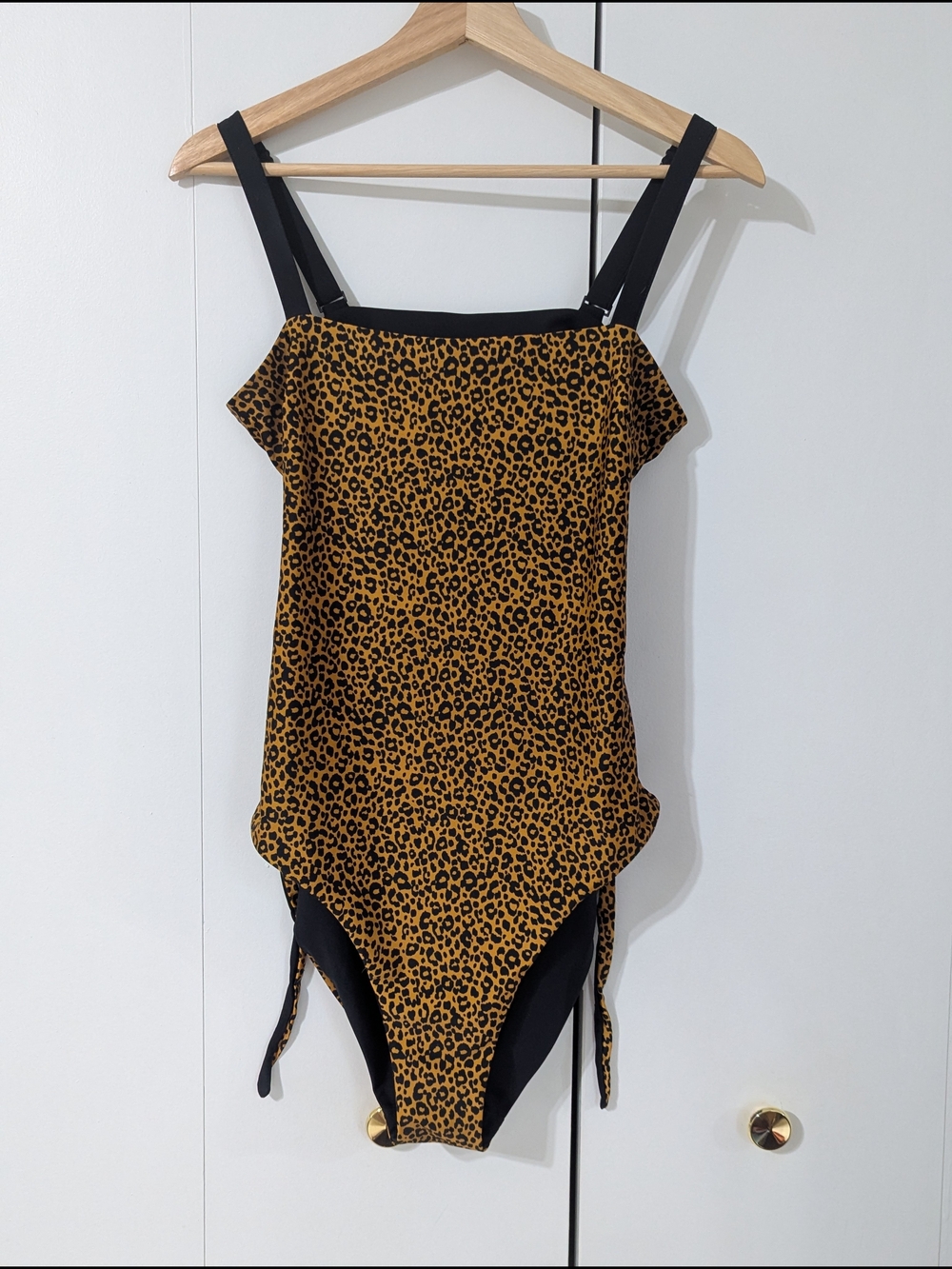 REVERSIBLE Black & Leopard Print One-Piece Swimsuit with Black Straps